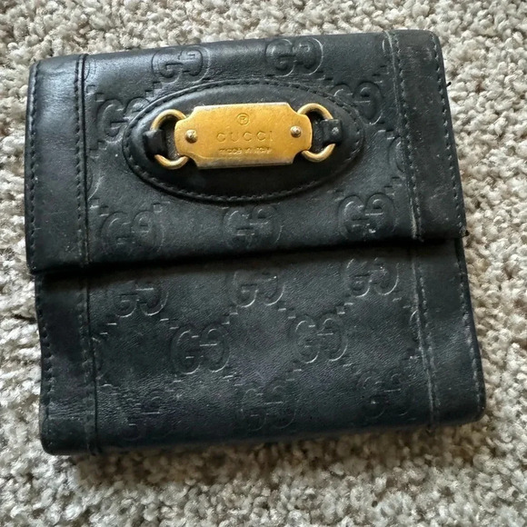 Gucci Black Leather Authentic Gucci GG Pattern Folding Wallet W/Dustbag - Picture 11 of 11